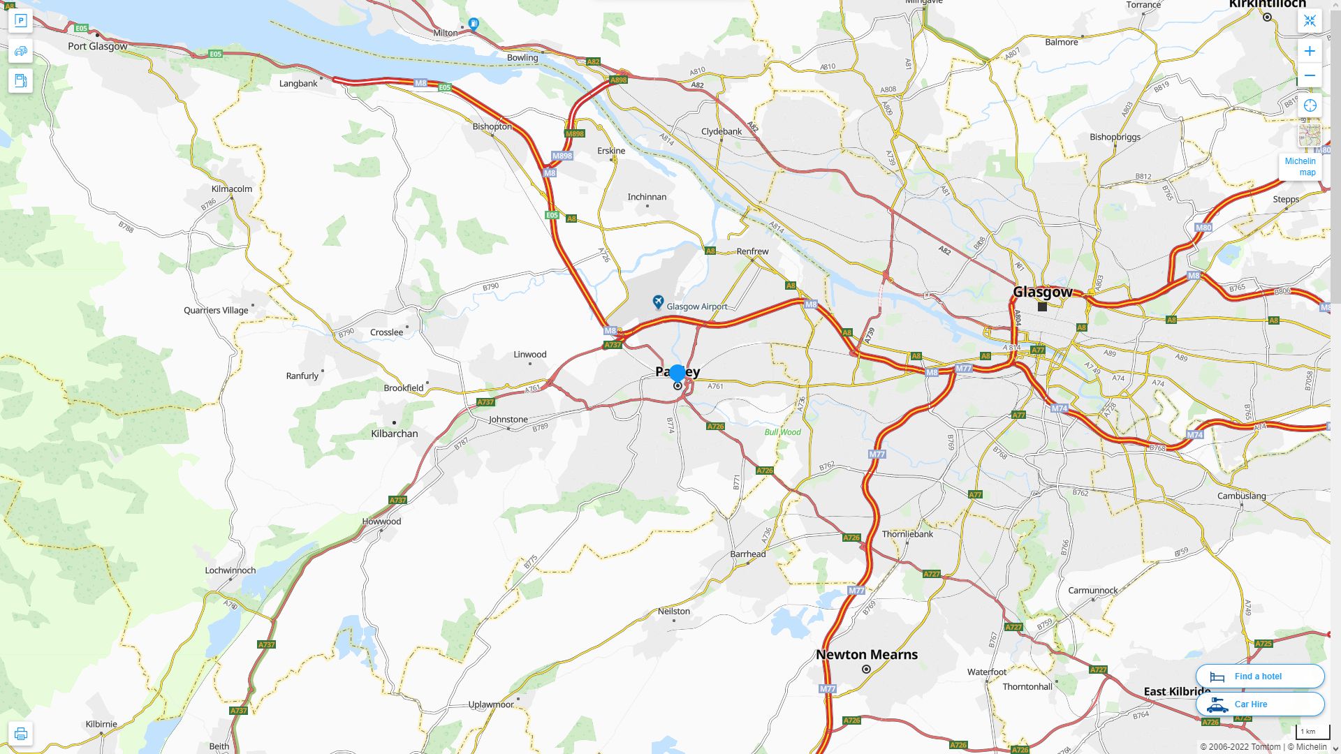 Paisley Royaume Uni Autoroute et carte routiere